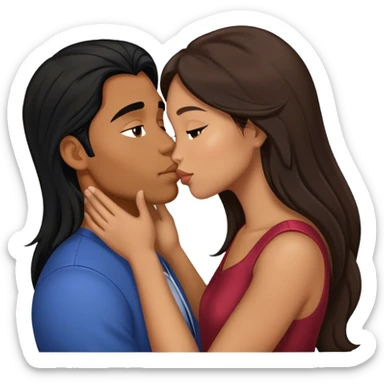 Caramel brown Guy with long black hair kissing brown hair Filipina sticker