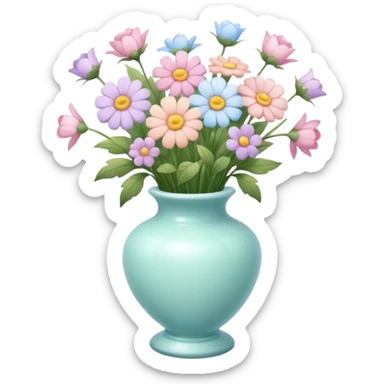 Cute kawaii gorgeous pretty pastel beautiful fairycore cottagecore detailed high quality trending aesthetic decoration flowers in a vase on a small round table sticker