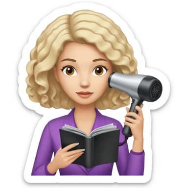 chica en la peluqueria con un secador en la cabeza y leyendo una revista sticker