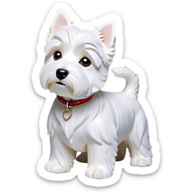 Cinematic Noble West Highland White Terrier Portrait Emoji, Poised and regal, with a compact, sturdy build and a pristine, well-groomed pure white coat, deep-set soulful dark eyes, Simplified yet sharp and sophisticated features, highly detailed, glowing with a soft, dignified glow, high shine, intelligent and loyal, stylized with an air of confidence, focused and attentive, soft glowing outline, capturing the essence of a watchful and determined companion, so majestic it feels as though it could trot out of the screen with effortless authority! sticker