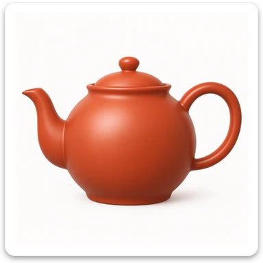 Create a teapot similar to the reference image but without a face, just the teapot itself. Make it a little shiny with a glossy effect and a moderate red color #c05734 in an emoji style. sticker