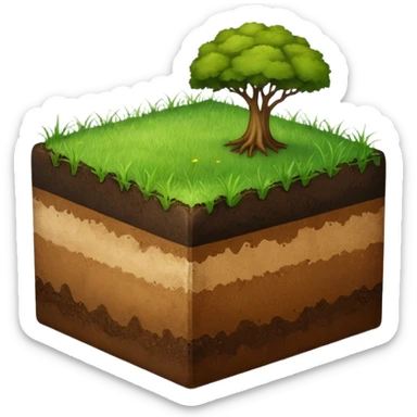 A slice of land. grass on top, dirt on the lower half. in the shape of a half-cube.  sticker