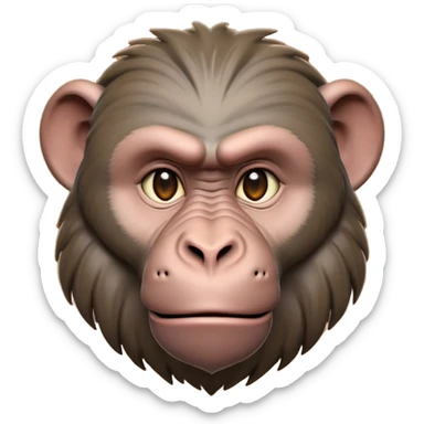 Cinematic Realistic Noble Baboon Portrait Emoji, Poised and commanding, with a robust, muscular build and a richly textured face marked by prominent brows, a powerful jawline, and deep, soulful eyes rendered in natural earthy tones, high shine, intelligent and bold, styled with an air of wild majesty, focused and attentive, soft glowing outline, capturing the essence of a watchful and confident baboon that exudes raw, regal power! sticker