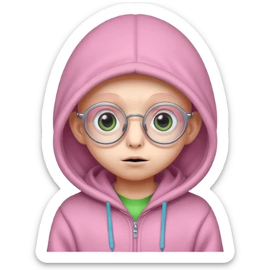 Aliens Pink, hoodie, cute big eyes, glass, thin ears, half body sticker