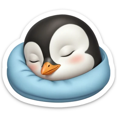 Meme-Worthy cute Sleeping Baby Penguin Portrait Emoji, Head resting peacefully with a contented smile, showcasing luxuriously soft down and a serene, slumbering gaze, Simplified yet hilariously adorable features, highly detailed, glowing with a soft, drowsy polar light, high shine, relaxed and utterly lovable, stylized with an air of playful laziness, bright and heartwarming, soft glowing outline, capturing the essence of a sleeping baby penguin that feels destined to become the next viral icon of adorable rest! sticker