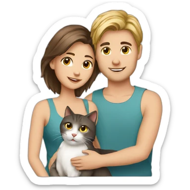 Young European Couple with cat sticker