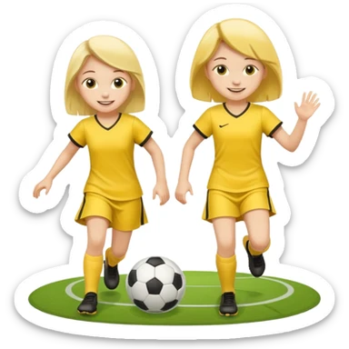 kids play soccer in yellow dress sticker