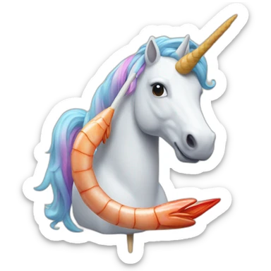 Unicorn with a shrimp skewer on its horn sticker