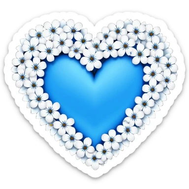 goth  sakura heart, heart made of white sakura petals with blue accents, remove background sticker
