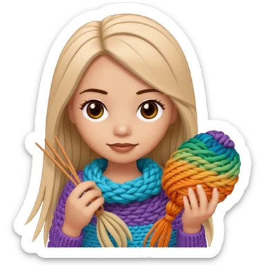 Pegatinas de Mujer con pelo lacio  tejiendo un amigurumi  sticker