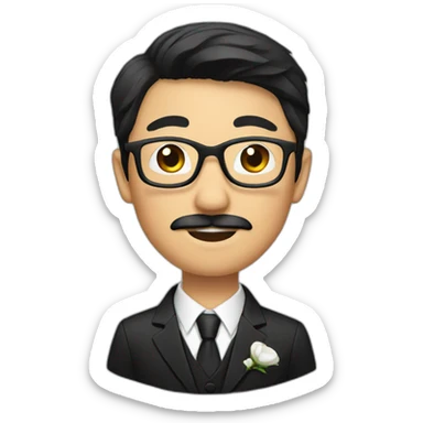 an asian groom with mustache with glasses with a black suit sticker