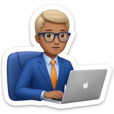 bussiness man technologist working on a laptop watching graphics sticker