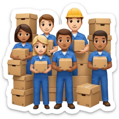 Generate a realistic emoji-style icon workers in a stoage room being efficient while packing sticker
