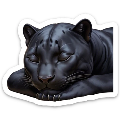 Meme-Worthy cute Sleeping black Panther Portrait Emoji, Head resting peacefully with a contented smile, showcasing a luxuriously sleek form and eyes gently closed in serene slumber, Simplified yet comically adorable features, highly detailed, glowing with a soft, drowsy dark light, high shine, relaxed and utterly lovable, stylized with an air of playful laziness, bright and heartwarming, soft glowing outline, capturing the essence of a sleeping black Panther that feels destined to become the next viral icon of adorable rest! sticker