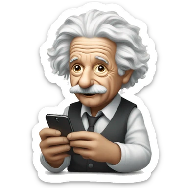 Albert Einstein holds a cell phone in his hands sticker