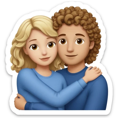 blonde girl with straight hair and medium toned guy with brown curly hair hugging sticker