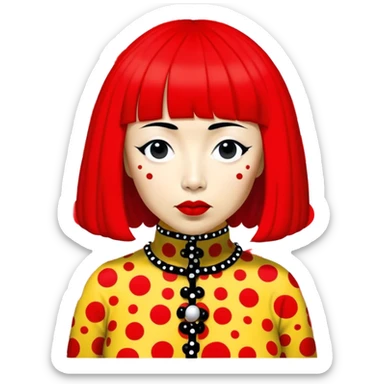 Yayoi Kusama – Cinematic Realistic Portrait of Yayoi Kusama, depicted as an avant-garde artist with an eccentric, captivating expression surrounded by her iconic polka dot patterns, rendered with vivid textures and imaginative lighting that evokes her unique, surreal creative world. sticker