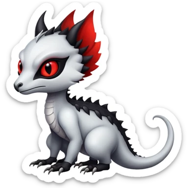 a white exotic edgy vernid-fionbri-creature, with black belly and red eyes, full body sticker