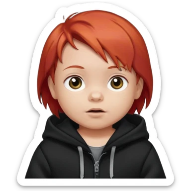 baby with red hair and black hoodie sticker