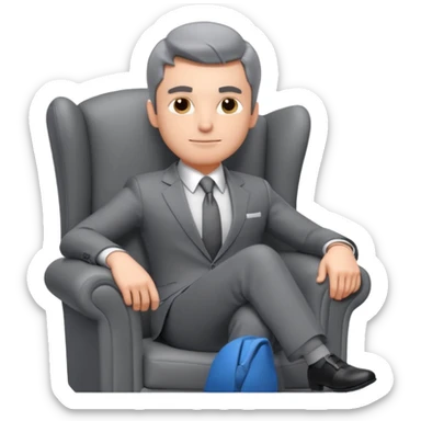 businessman sitting in an armchair, confident relaxed pose, formal suit and tie, professional corporate vibe, 3D cartoon style, mobile game icon style, clean background, no text, no watermark
 sticker