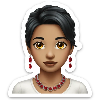 portrait of a girl with black hair with red highlights jewelry sticker