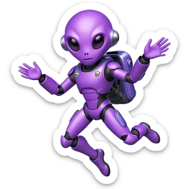 Purple alien floating with jetpack sticker