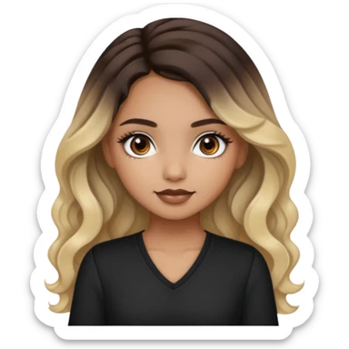 tan skin, girly bratz ASIAN vietnam baddie, beautiful dark brown eyes, pretty makeup, long black to blond ombré wavy hair sticker