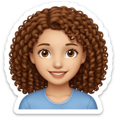 chica con piel clara sonriendo, ojos marrones y pelo marrón con rulos sticker