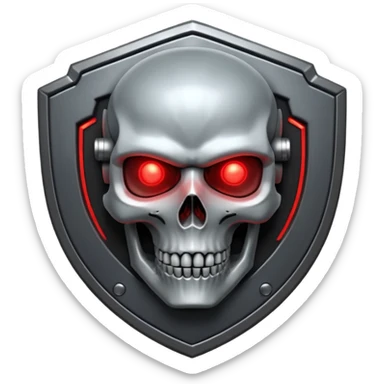 Sci-fi shield badge, terminator style skull, glowing red eyes, crossed futuristic starwars light sable, no background sticker
