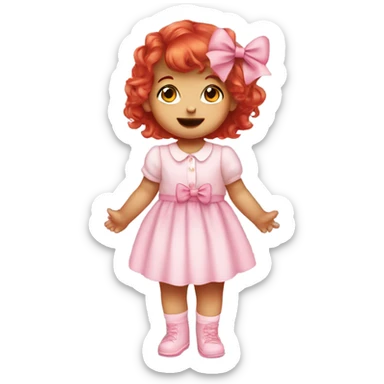 cute baby girl with pink bow and red hair sticker