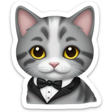a kitten smiling wearing a tuxedo sticker