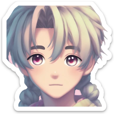 Gorgeous romantic hot attractive anime style modern anime shojo guy with pretty ponytail hair and colorful eyes and blushing face aesthetic trending style  pastelcore cottagecore kawaiicore sticker