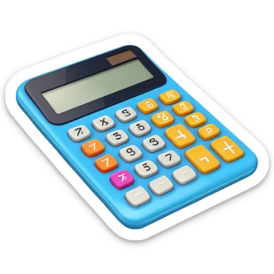 3D iPhone style emoji of a calculator with numbers on display, symbolizing calculation, vibrant colors, isolated on white background, soft shadows, high detail, playful and cute. sticker