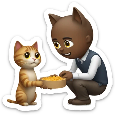 Cat giving food to man sticker