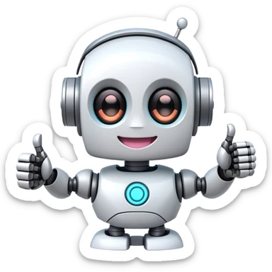 cute girly robot with a big smile, portal design , giving a big thumbs-up sticker