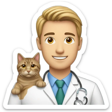 male veterinarian with dog and cat sticker