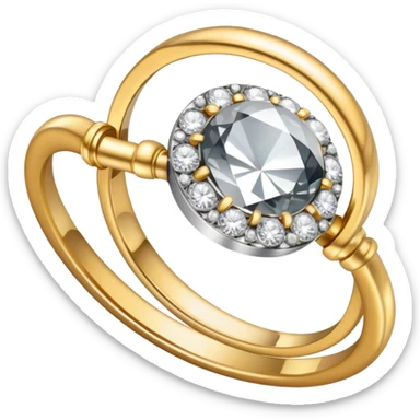 Create a bright, intricate, and elegant emoji that represents jewelry making and craftsmanship. The design should feature a combination of elements like a diamond, a delicate ring, and a jeweler's tool (e.g., a magnifying loupe or small hammer). Use a sparkling effect to emphasize luxury, with gold and silver tones. The emoji should be visually striking and convey creativity, precision, and beauty. Make the background transparent. sticker
