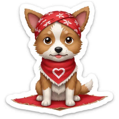 A small scruffy dog wearing a torn bandana, sitting beside a cardboard piece with hopeful gentle eyes.
e Fireplace sticker
