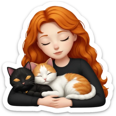 short hair Ginger Girl sleeping with a black and a white bigger cat  sticker