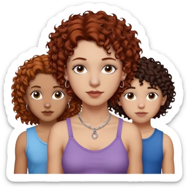 Create a family. A young hot mom. She is an alt girly with dark curly hair, an eyebrow piercing, and a nose ring. Her two teenage kids are gay girlies. One has shoulder length auburn hair and has an eyebrow ring. The other has short bleached curly hair, bleached eyebrows and a lip ring sticker