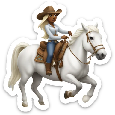 Woman with a cowboy hat riding White horse sticker