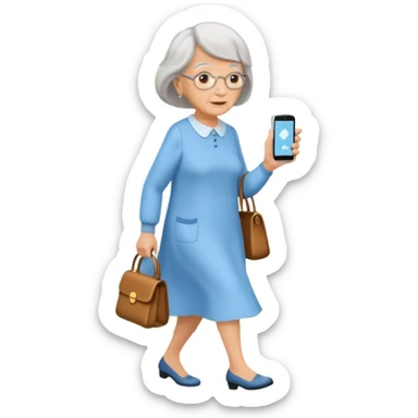 An old lady walking in a park holding a cell phone with a text bubble that says Have you checked in to the meetup? sticker