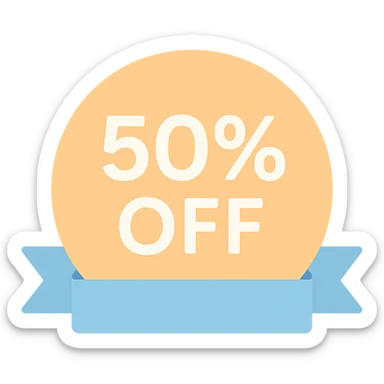 Round label with lettering 50% off with ribbon  sticker