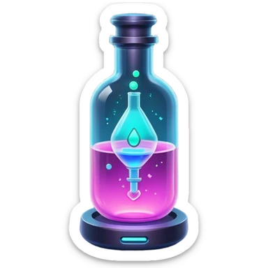 Clash of Clans aesthetic: Cinematic Playful Sci-fi Health injection Emoji, rendered in a 3D vector-style similar to standard emojis with minimal shading and bold, simplified shapes. A compact, futuristic vial with a glowing neon liquid and sleek contours, softly glowing with a healing cosmic charm. Simplified yet unmistakably iconic, highly detailed and consistent, glowing with a soft radiant glow and high shine. Stylized with a touch of futuristic alchemy and a soft glowing outline, capturing the essence of a vital energy elixir with a playful, interstellar spirit! sticker