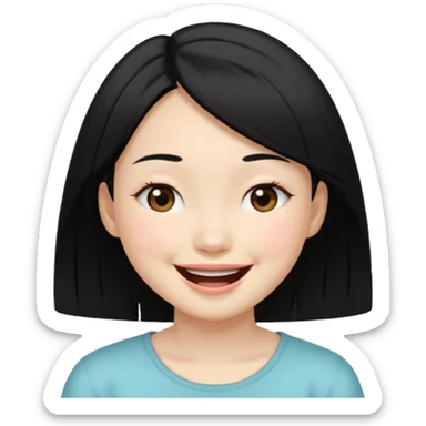 a girl genuinely feeling happy so so so much laughing so hard with her eyes folded black hair asian gorl sticker