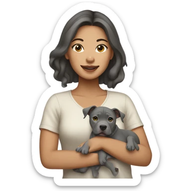 Pretty Filipino woman holding all gray pit bull puppy sticker