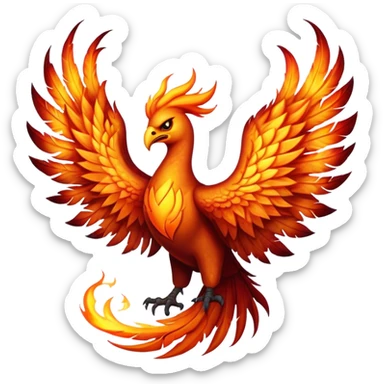 Cinematic Fierce Battle-Hardened Mystical Fire Phoenix Portrait Emoji, head tilted with an aggressive, unwavering gaze that speaks of relentless combat. The flame-kissed form is marked by rugged, charred feathers and vivid battle scars. Its blazing eyes radiate raw intensity and steely resolve, rendered with lifelike detail and stark natural lighting, high shine, channeling an aura of unyielding warlike energy and valor, softened by a dynamic glowing outline that highlights its battle-earned ferocity. sticker