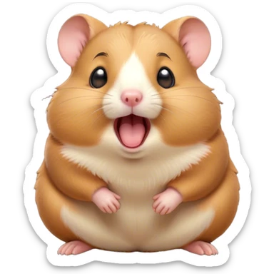 Cinematic Cute Yawning Brown Hamster Portrait Emoji, Head tilted slightly with a dramatic, wide-open yawn, showcasing a smooth, rich brown fur with tiny droopy ears, round dark eyes barely open in drowsy contentment, Simplified yet irresistibly adorable features, highly detailed, glowing with a soft, cozy glow, high shine, relaxed yet expressive, stylized with a touch of whimsy, bright and endearing, soft glowing outline, capturing the essence of a sleepy yet affectionate hamster, so drowsy it feels like it could stretch out of the screen and curl up for a nap! sticker