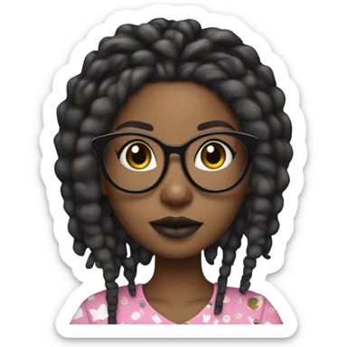 black girl with locs  she has a loc bang tho and her hair color is blonde and black. she also has black glasses and full lips. and she loves hello kitty sticker