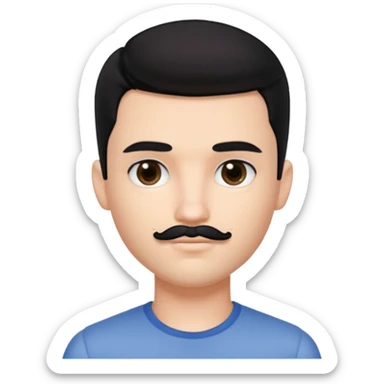 Morning pretty handsome bratz man, with black hair and Little square mustache with black black black  eyes,  short dar, pale skin, defined jawlines sticker